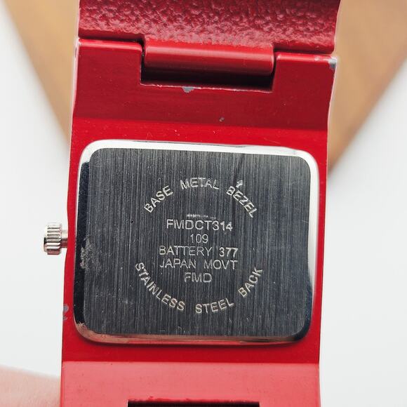 Red Studded Wide Band Bracelet Watch Art Deco Cube Chunky Bold Cosplay Costume - Picture 6 of 7